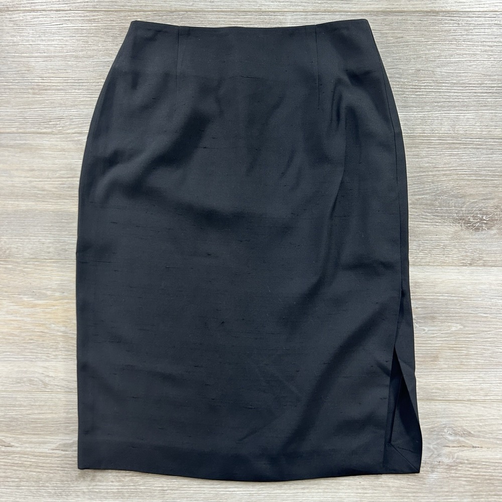 Burberry London Women's 44 (10/12) Black Silk Textured Pencil Skirt Officecore